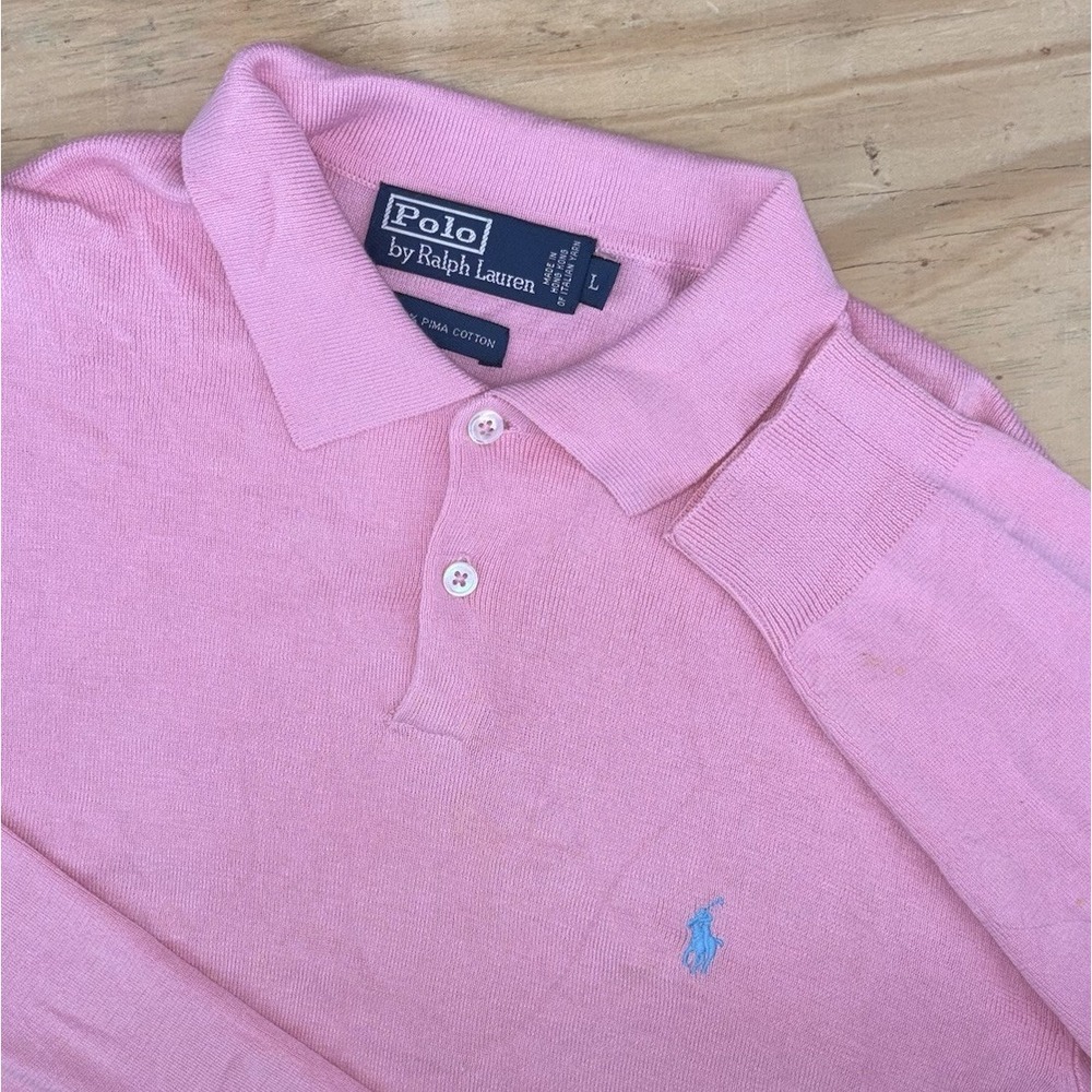 Polo Ralph Lauren Knit Collared Polo Sweater Mens Large Pima Cotton Pink